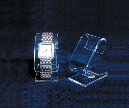 Acrylic Watch Display Stands — Single Watch Stand, Cuff — 1 3/8 x 2 1/4 x 3 1/8" H — Clear Acrylic