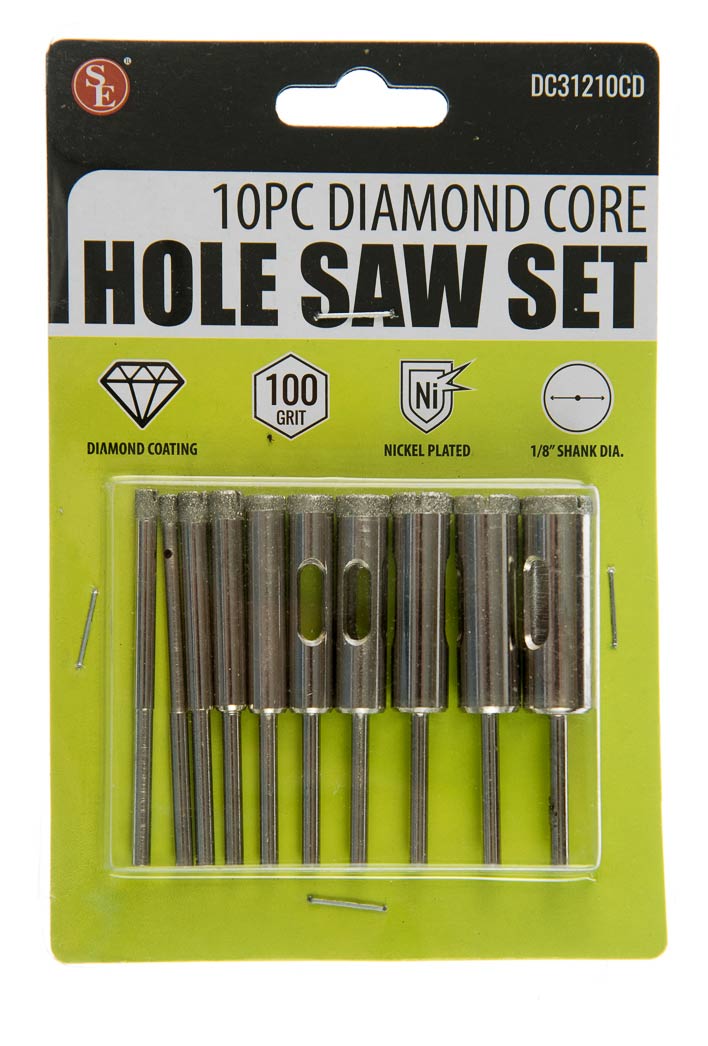 10-piece Diamond Core Hole Saw set with Class 3 Diamond Coat