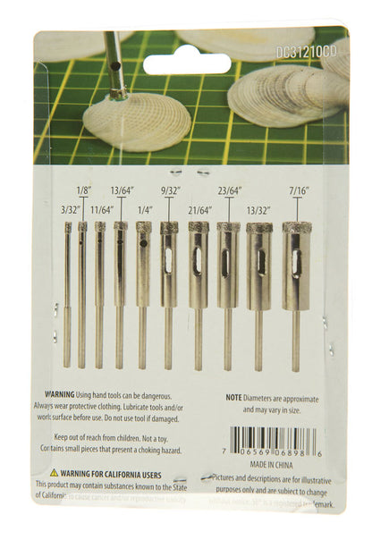 10-piece Diamond Core Hole Saw set with Class 3 Diamond Coat