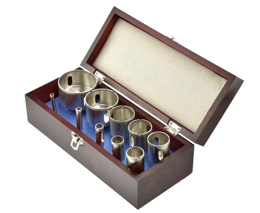 10-piece 80 Grit Stone Diamond Hole Saw Set in Wooden Case