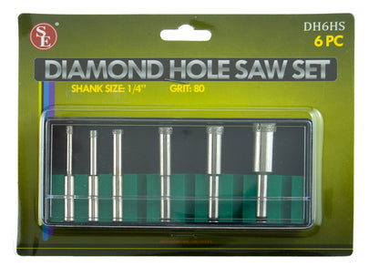 6-piece Diamond Hole Saw Set, Grit-80, Shank 1/4"