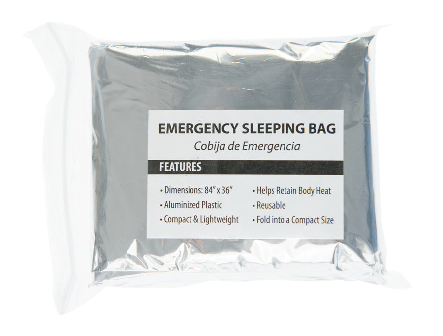 4-piece display of 84" x 36" Emergency Sleeping Bags