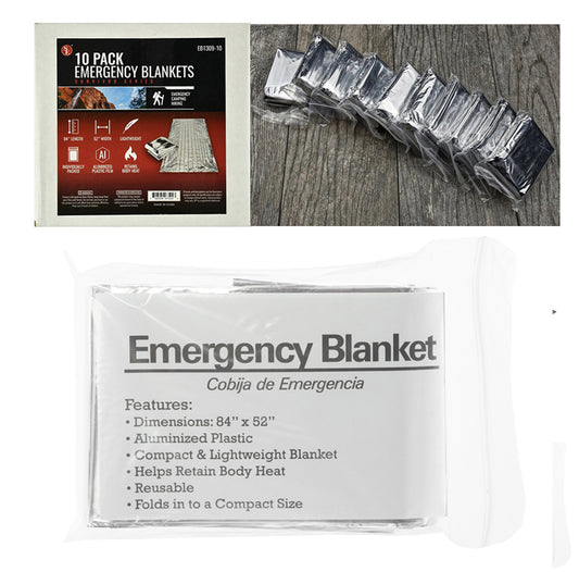 10-piece display of 84"x 52" Emergency Sleeping Blankets