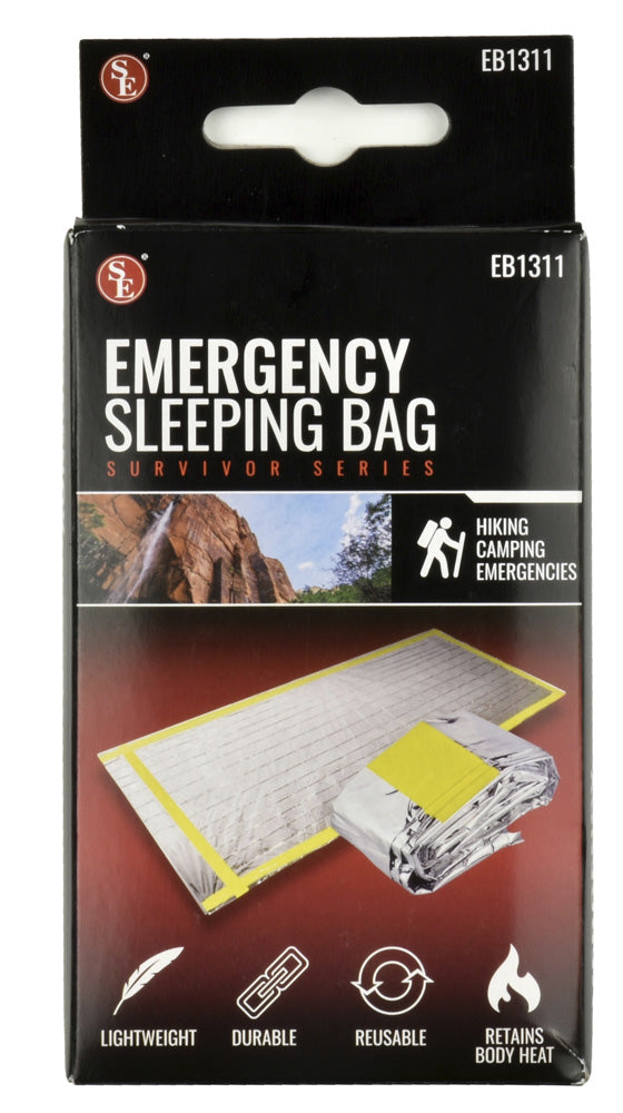 Emergency Sleeping Bag measuring 84" x 36", constructed from 24um thick Aluminized OPP Film.