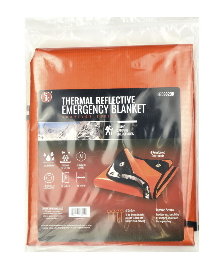 60" x 82" Extra Thick Double-Sided Thermal Reflective Blanket with 4 Stakes, in Bright Orange Color