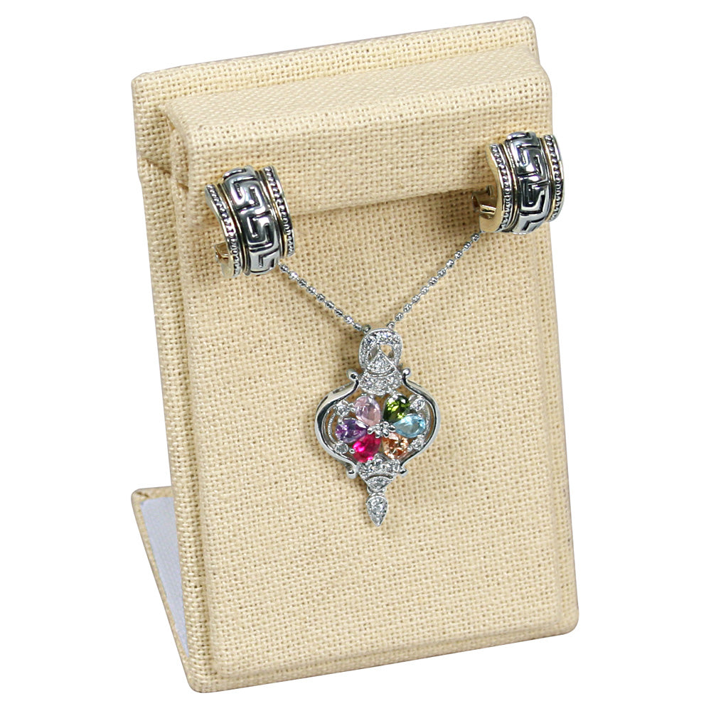 Earring/Pendant Display Stand — Rectangular Pad — Beige Linen