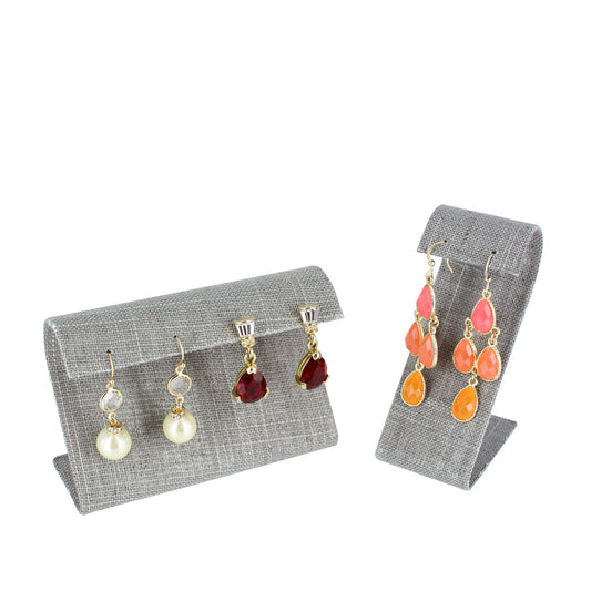 Curved Top Earring Display Ramp & Stand — 4 x 1 1/2 x 2 1/2" H — 2 pr — Grey Linen