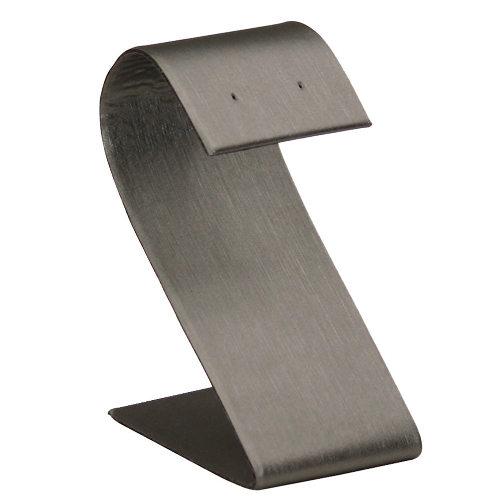 Curved Top Earring Display Ramp & Stand — 1 1/2 x 2 1/8 x 3 1/2" H — 1 pr — Steel Grey Faux Leather