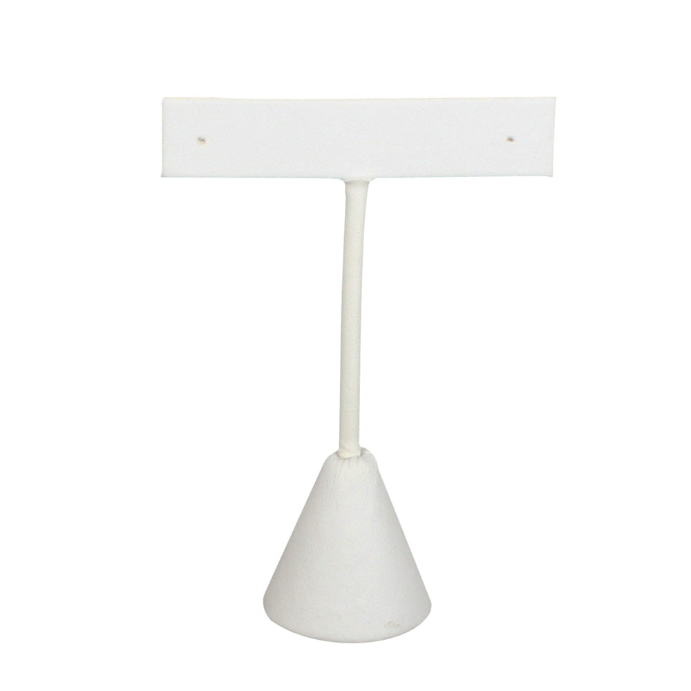 T-Shape Earring Stand — 3 1/2" H (90mm) — White Faux Leather