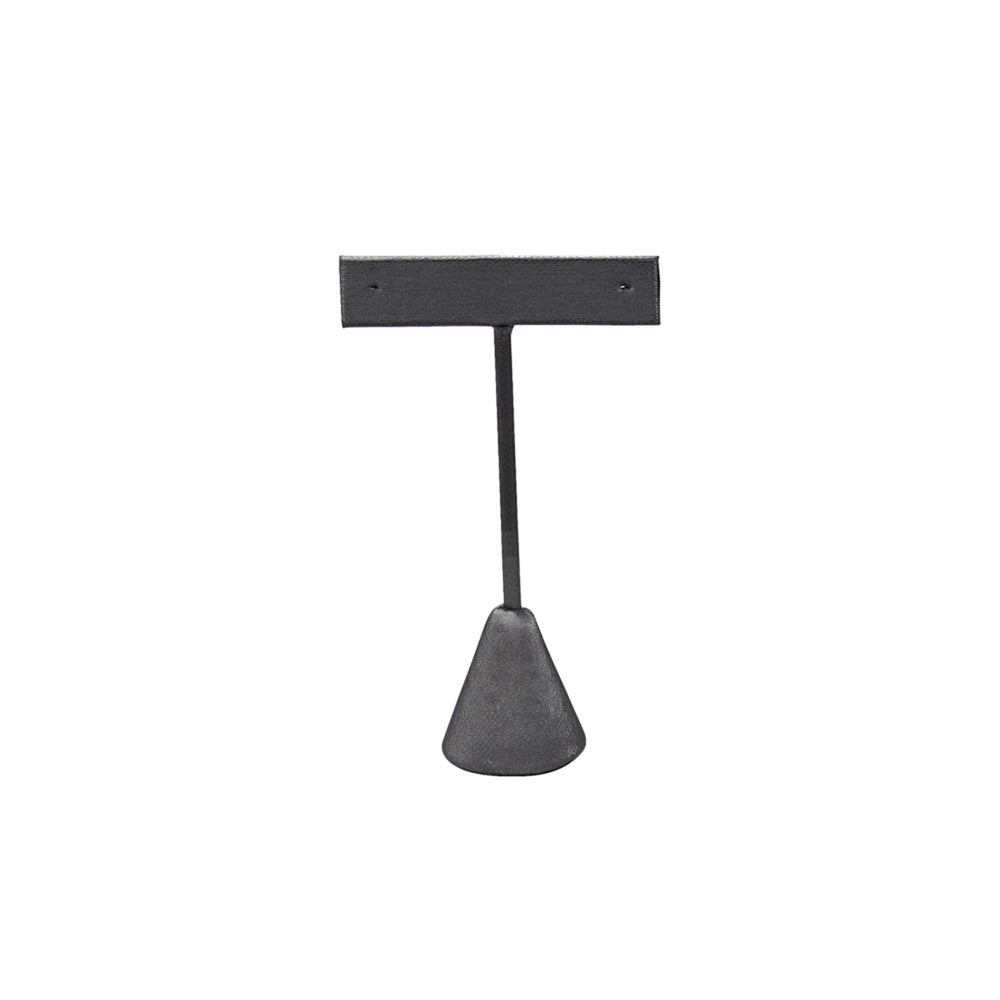T-Shape Earring Stand — 4 1/2" H (115mm) — Steel Grey Faux Leather