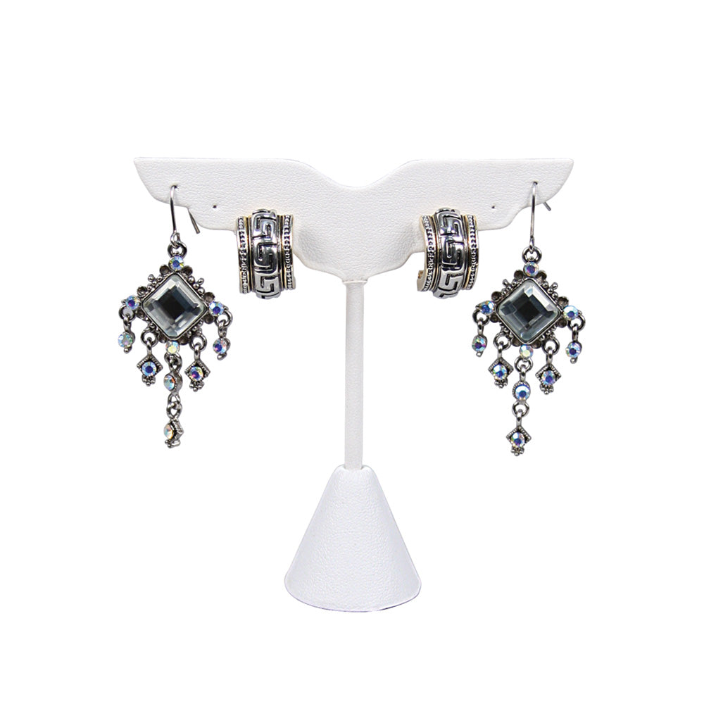 Wings Style Earring Display — 3 x 4 3/4" H (75 x 120mm) — White Faux Leather