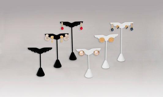 Wings Style Earring Display — 3 x 6 3/4" H — White Faux Leather