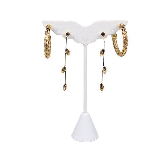 Wings Style Earring Display — 3 x 5 1/2" H — White Faux Leather