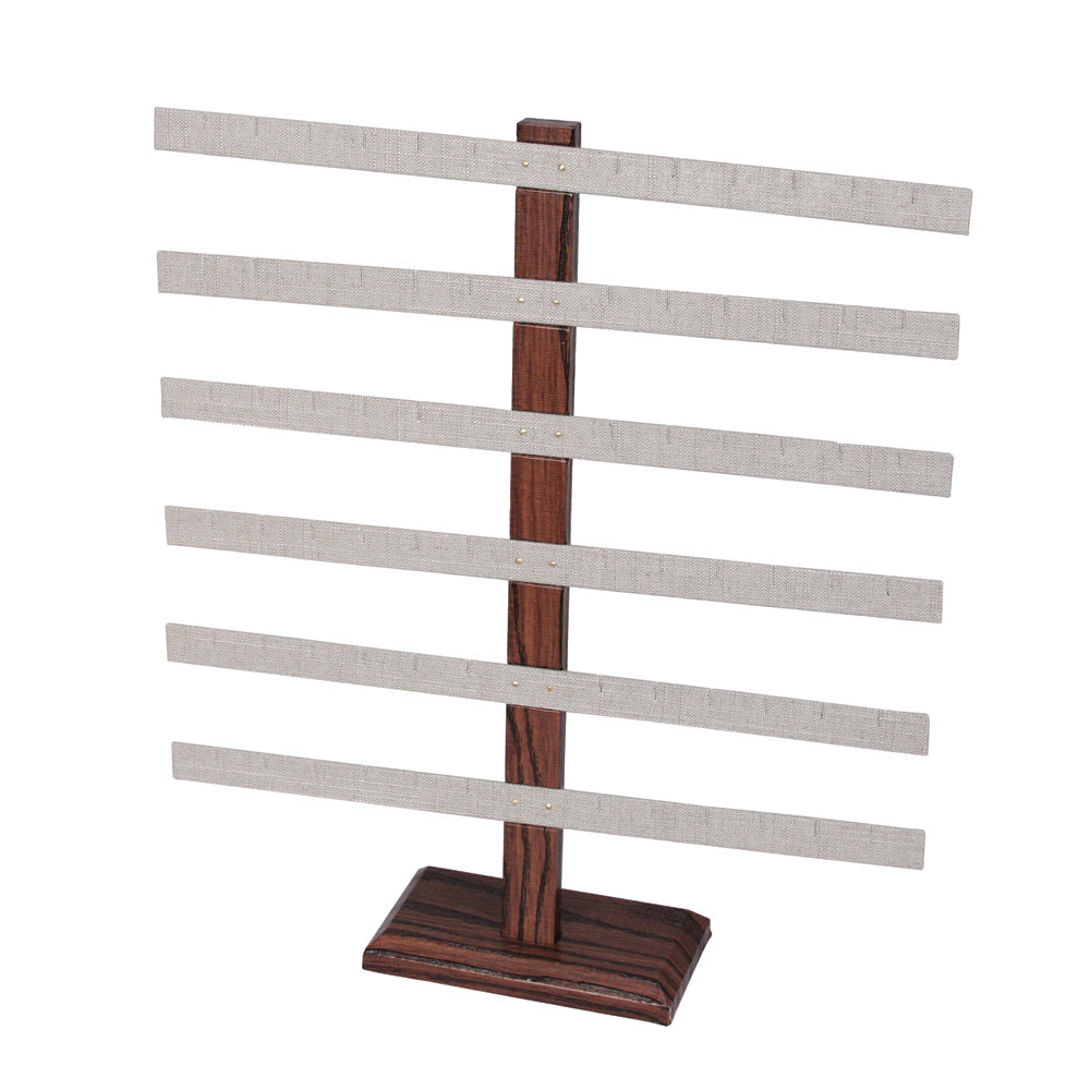 Earring Bar Display Rack — 14 1/8 x 15 1/8" H — 36 pr — Grey Linen w/ Wood Grain Finish
