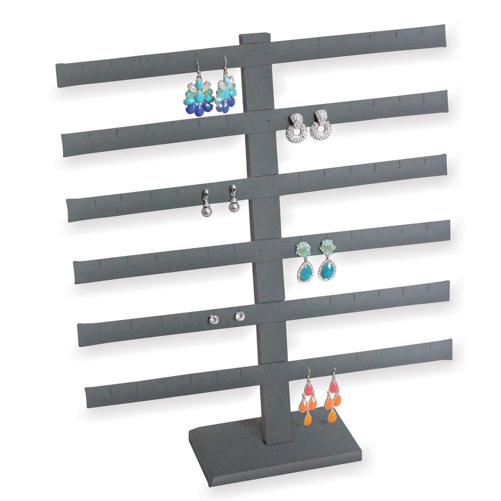 Earring Bar Display Rack — 14 1/8 x 15 1/8" H — 36 pr — Steel Grey Leather