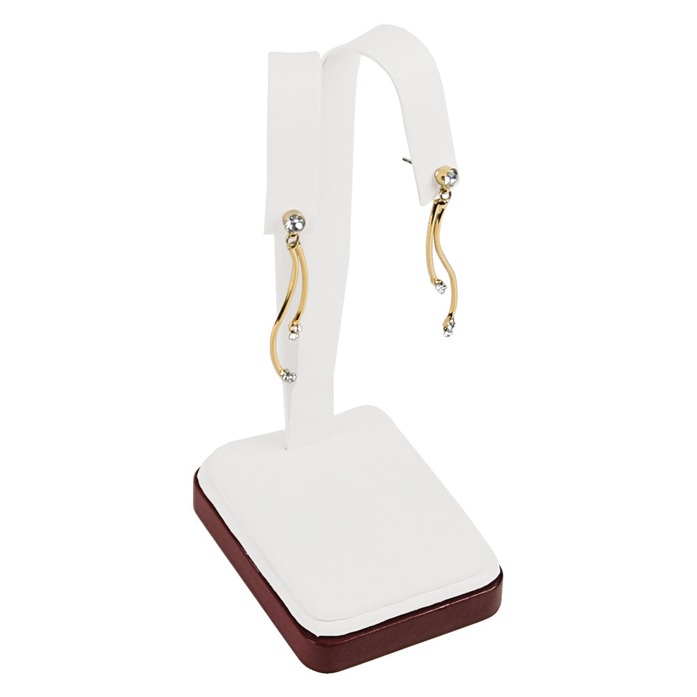 Rosewood Earring Tree Stand — 2 x 2 3/4 x 4 5/8" H — White Faux Leather w/ Rosewood Trim