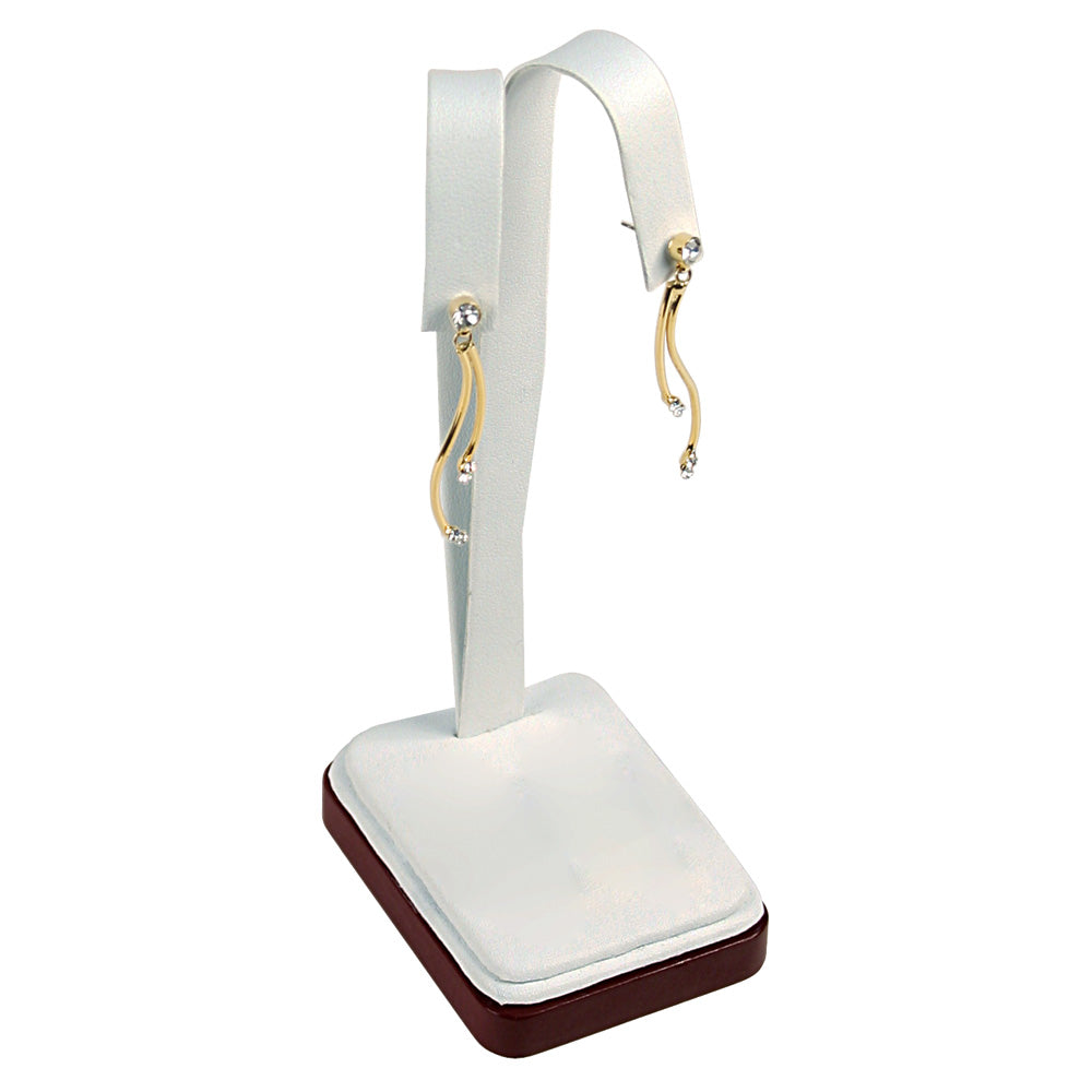 Rosewood Earring Tree Stand — 2 x 2 3/4 x 6 5/8" H — White Faux Leather w/ Rosewood Trim