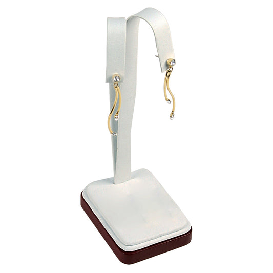Rosewood Earring Tree Stand — 2 x 2 3/4 x 6 5/8" H — White Faux Leather w/ Rosewood Trim