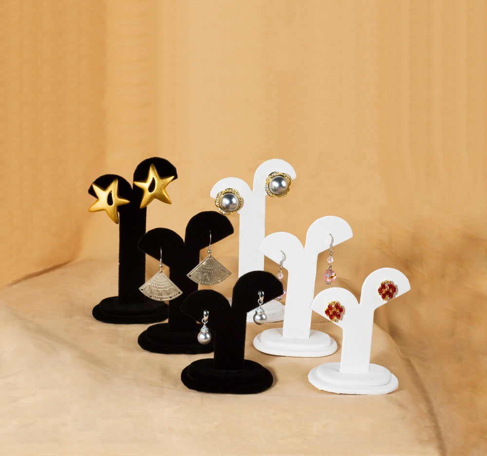 Arc Top Earring Stand — 2 5/8 x 1 3/4 x 4 1/4" H — White Faux Leather