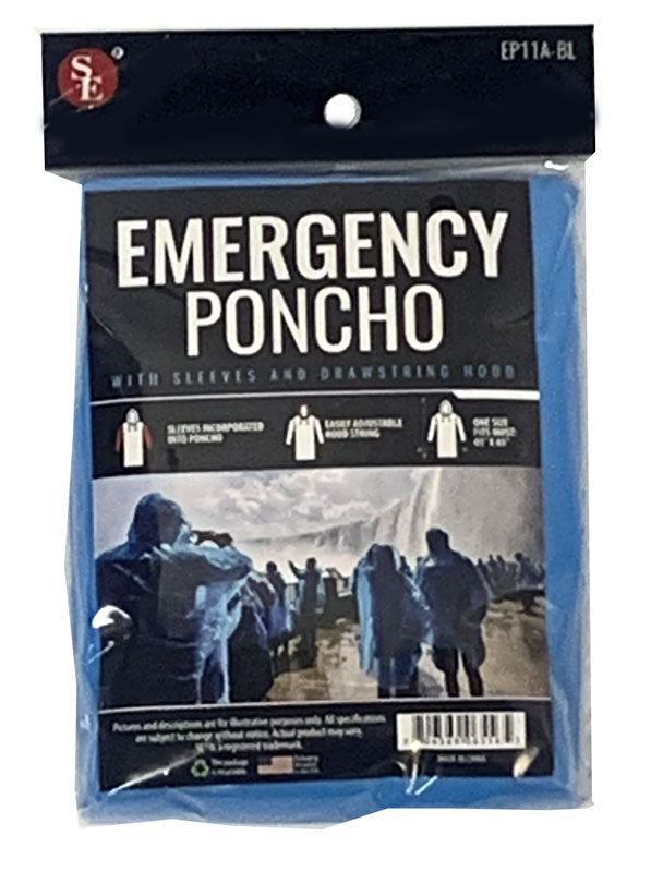 30-Piece Display of Water-Resistant Emergency Poncho with Hood Attached & Full Sleeve - 61" x 69"