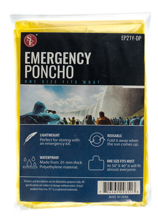 Yellow Emergency Poncho, 50"x40" (One Size Fits Most)