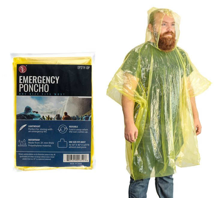 Yellow Emergency Poncho, 50"x40" (One Size Fits Most)