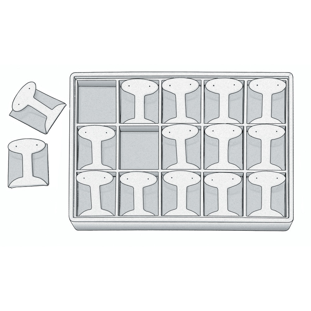 Medium Stackable Trays — Long Earring Tree (15 Pr.) — All White Faux Leather
