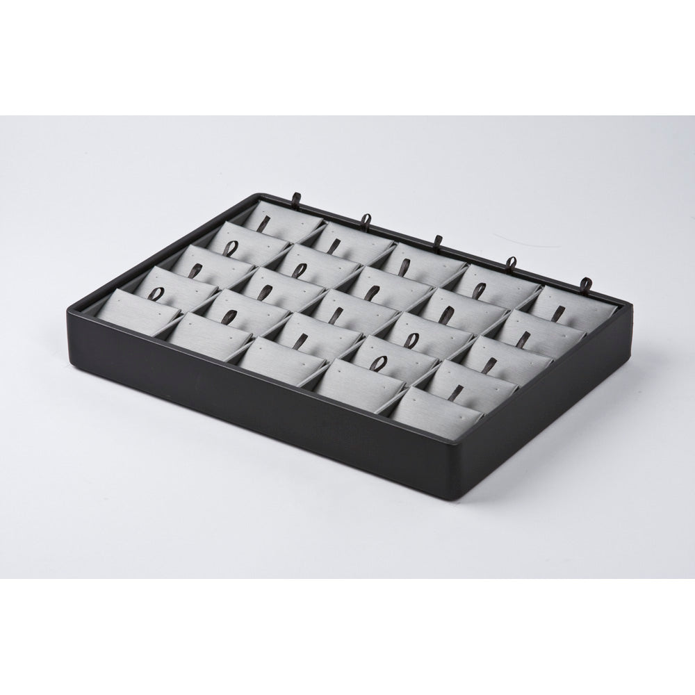 Medium Stackable Trays — Earring Pad (25 Pr.) — Steel Grey Faux Leather w/ Black Faux Leather Tray