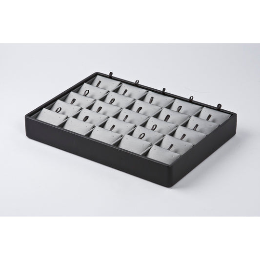 Medium Stackable Trays — Earring Pad (25 Pr.) — Steel Grey Faux Leather w/ Black Faux Leather Tray