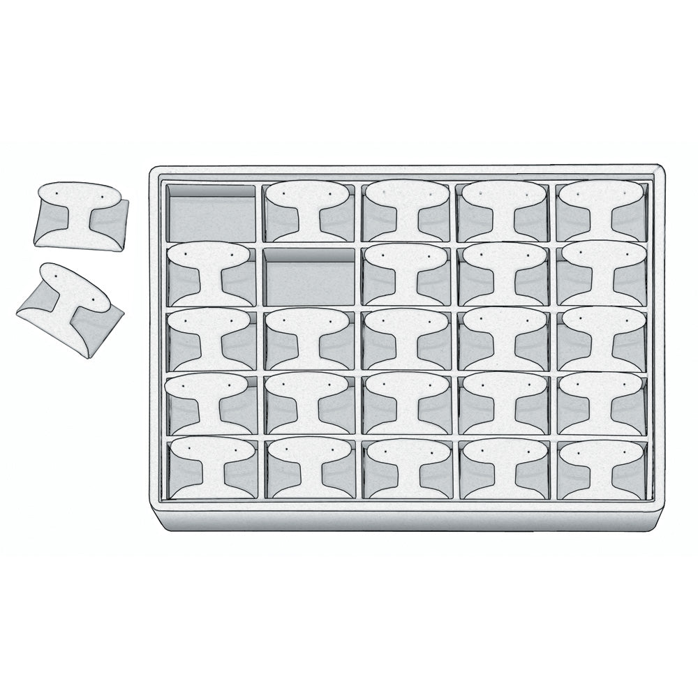 Medium Stackable Trays — Short Earring Tree (25 Pr.) — All White Faux Leather