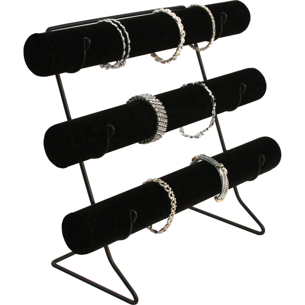 Black Velvet Bars w/ Wire Base — 3 Tier — 12 1/8 x 6 1/2 x 12" H — Black Velvet