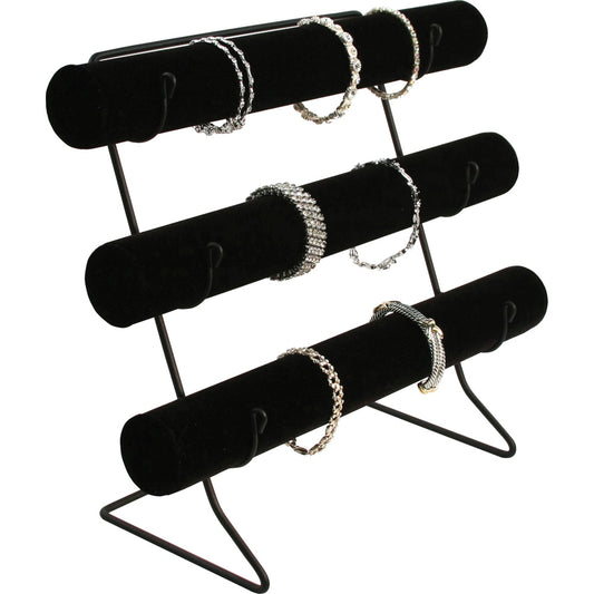 Black Velvet Bars w/ Wire Base — 3 Tier — 12 1/8 x 6 1/2 x 12" H — Black Velvet