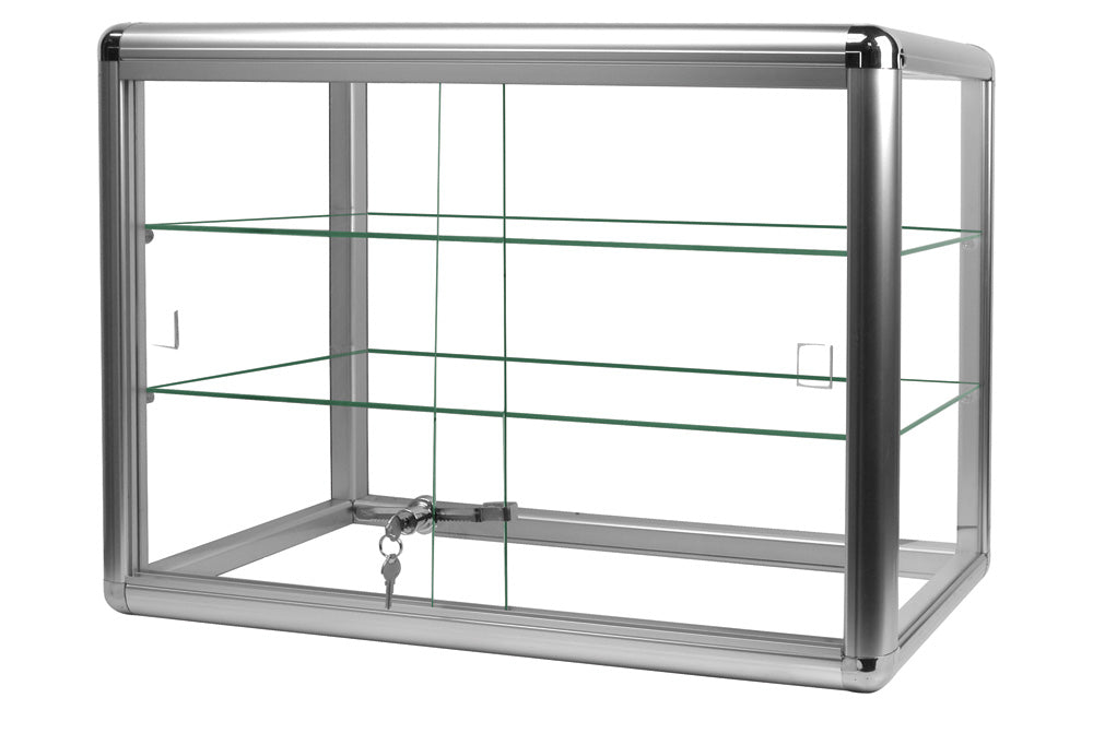 Counter-Top Display Cases — 24 x 12 x 18" H (61 x 31 x 46cm) — Glass Bottom — Silver Tone