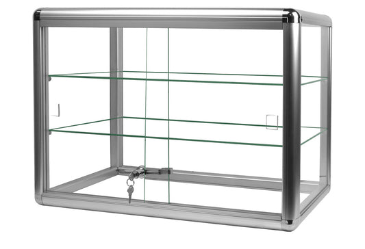 Counter-Top Display Cases — 24 x 12 x 18" H — Glass Bottom — Silver Tone