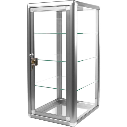 Counter-Top Display Cases — 14 x 12 x 27" H — Mirror Bottom — Silver Tone