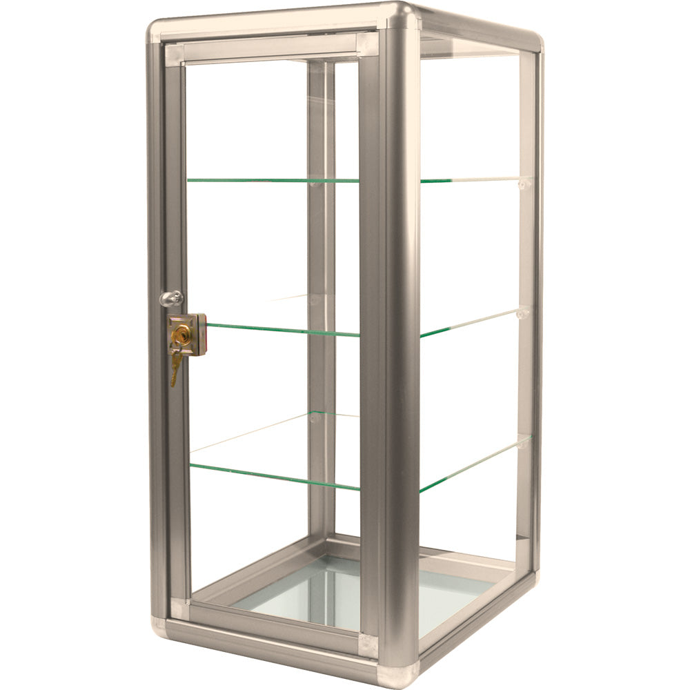 Counter-Top Display Cases — 14 x 12 x 27" H (36 x 31 x 69cm) — Mirror Bottom — Champagne Tone