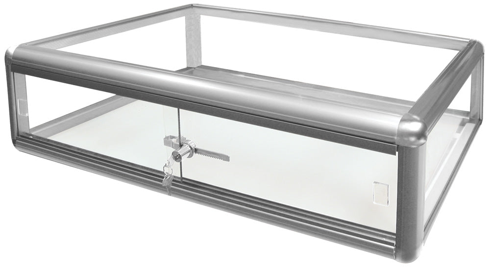 Counter-Top Display Cases — 30 x 18 x 9" H (76 x 46 x 23cm) — Glass Bottom — Silver Tone
