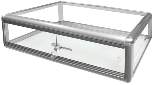 Counter-Top Display Cases — 30 x 18 x 9" H — Glass Bottom — Silver Tone