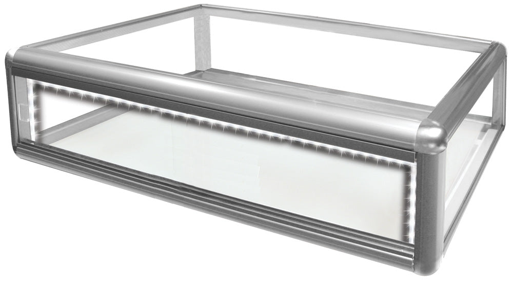 Counter-Top Display Cases with LED Light — 30 x 18 x 9" H (76 x 46 x 23cm) — Glass Bottom — Silver Tone