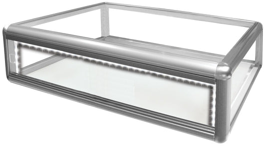 Counter-Top Display Cases with LED Light — 30 x 18 x 9" H — Glass Bottom — Silver Tone
