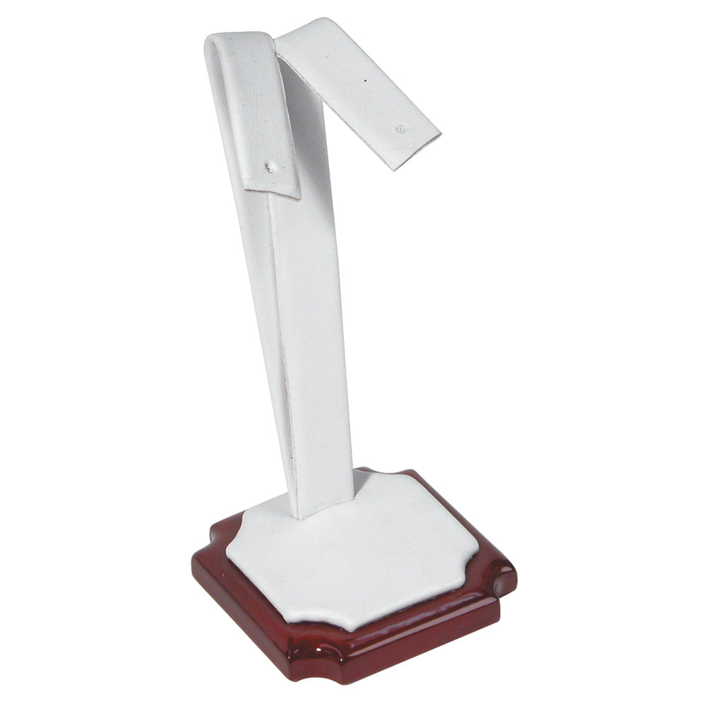 Rosewood Earring Tree Stand — 1 7/8 x 1 7/8 x 4" H — White Faux Leather w/ Rosewood Trim