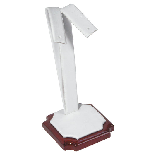 Rosewood Earring Tree Stand — 1 7/8 x 1 7/8 x 4" H — White Faux Leather w/ Rosewood Trim
