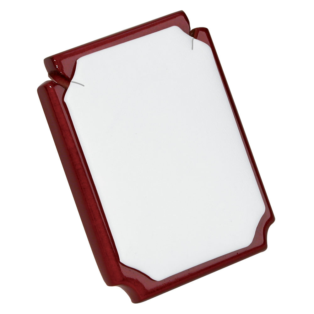 Earring/Pendant Stand — 2 1/4 x 3 1/4 x 2 1/2" H — White Faux Leather w/ Rosewood Trim