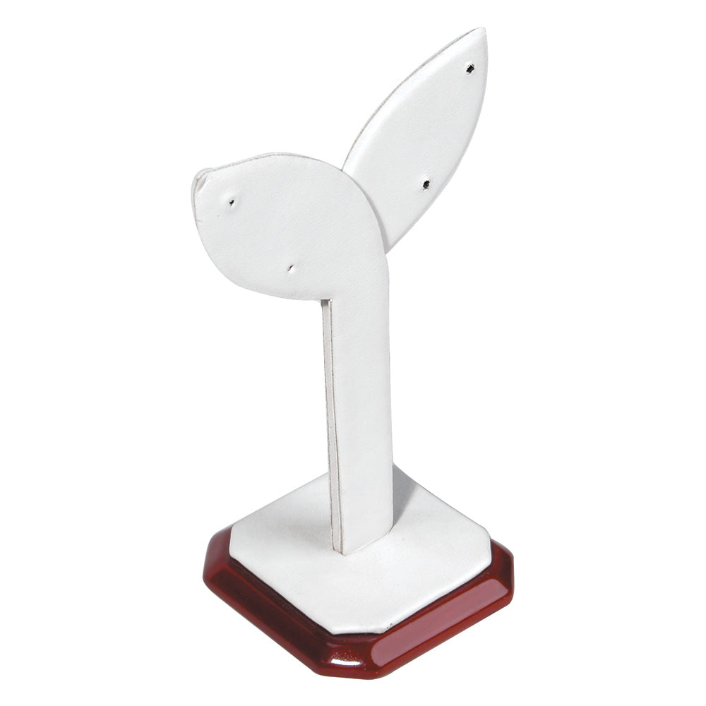 Rosewood Earring Tree Stand — 2 x 2 x 4" H — White Faux Leather w/ Rosewood Trim