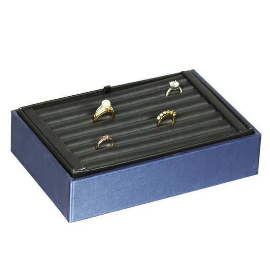 2″ H Stackable Display Trays — Earring Pad (8 Pr.) — Black Faux Leather w/ Steel Blue Tray