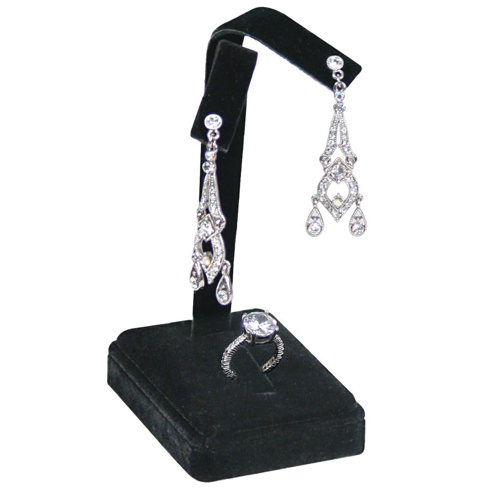 Black / White Earring Tree Stands — Ring/Earring — 4 1/4" H — Black Velvet