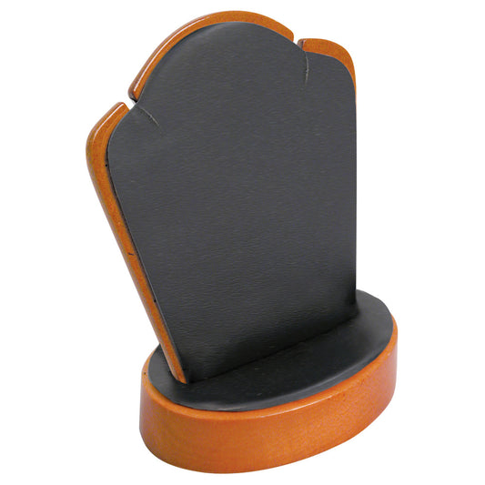 Small Pendant Stand — 3 x 2 x 4" H — Black Faux Leather w/ Oak Trim