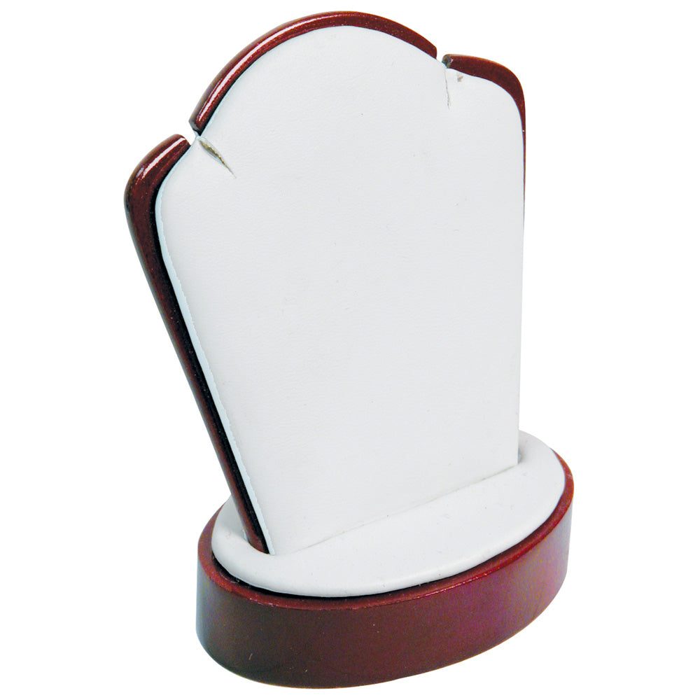 Small Pendant Stand — 3 x 2 x 4" H — White Faux Leather w/ Rosewood Trim
