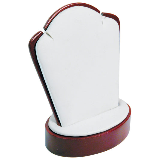 Small Pendant Stand — 3 x 2 x 4" H — White Faux Leather w/ Rosewood Trim