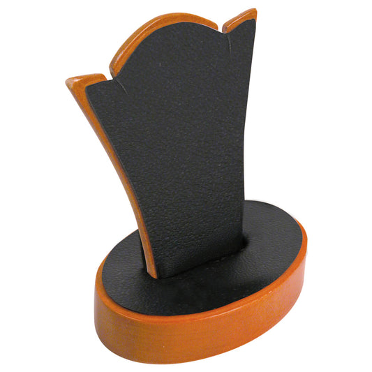 Small Pendant Stand — 2 3/4 x 1 7/8 x 3 1/2" H — Black Faux Leather w/ Oak Trim